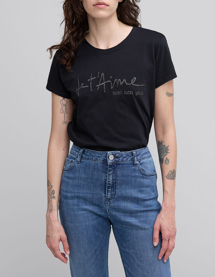Schwarzes Damen-T-Shirt Bio-Baumwolle mit gestickter Botschaft-2