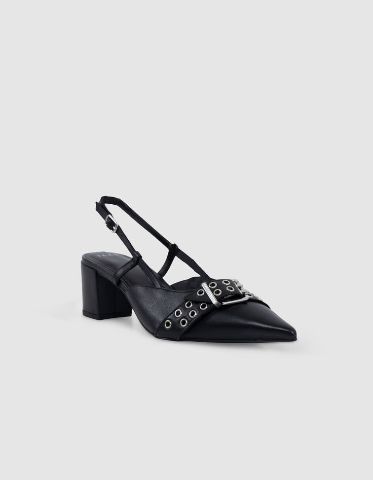 Escarpins slingback noirs cuir boucle oeillets Femme-2