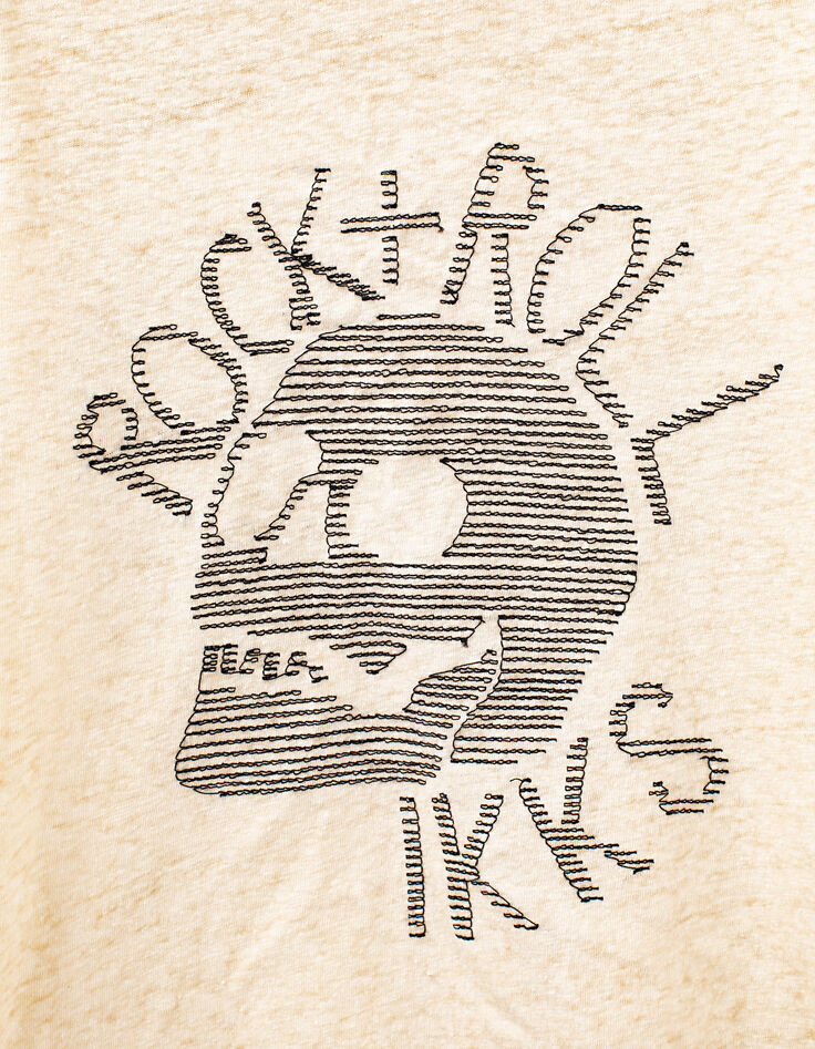 Boys’ wheat organic T-shirt with embroidered skull-5