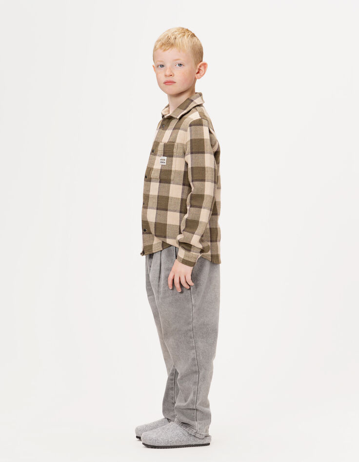 Boys’ khaki and beige check overshirt-2 Boys’ khaki and beige check overshirt-2
