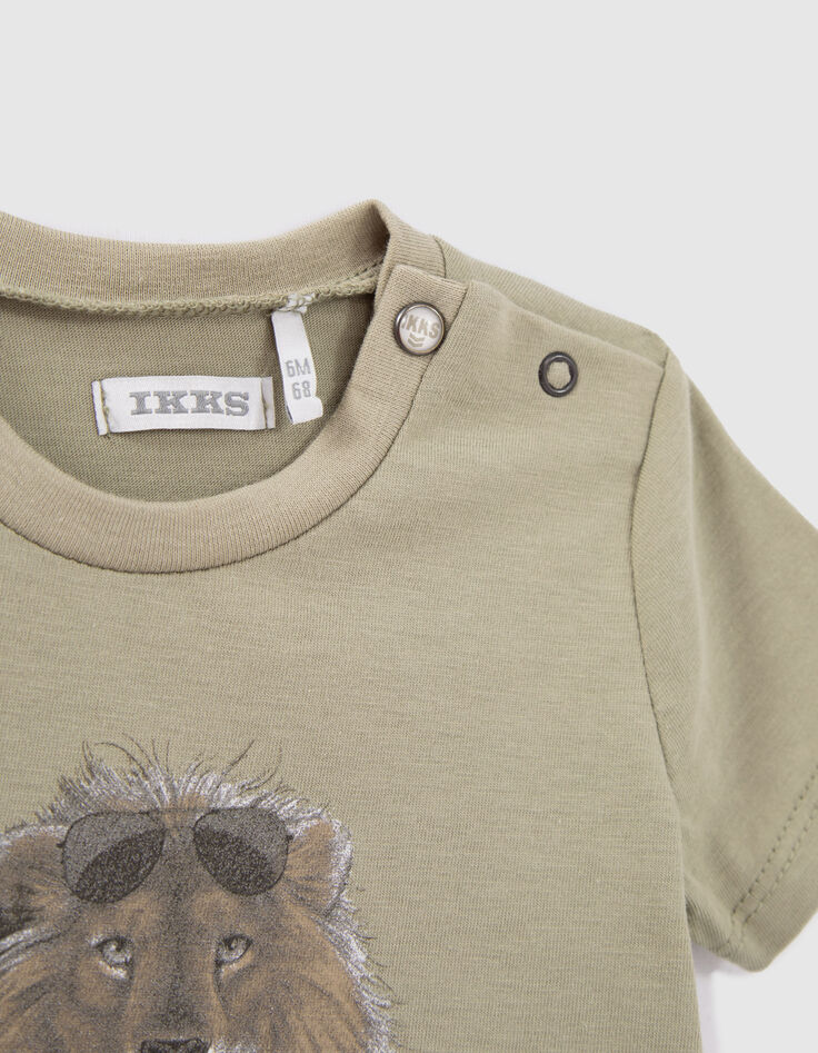 Baby boys’ khaki lion image T-shirt-2 Baby boys’ khaki lion image T-shirt-2
