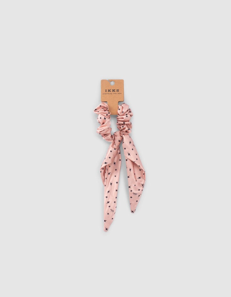Scrunchie rosa satinado estrellas y rayos ni&ntilde;a-5