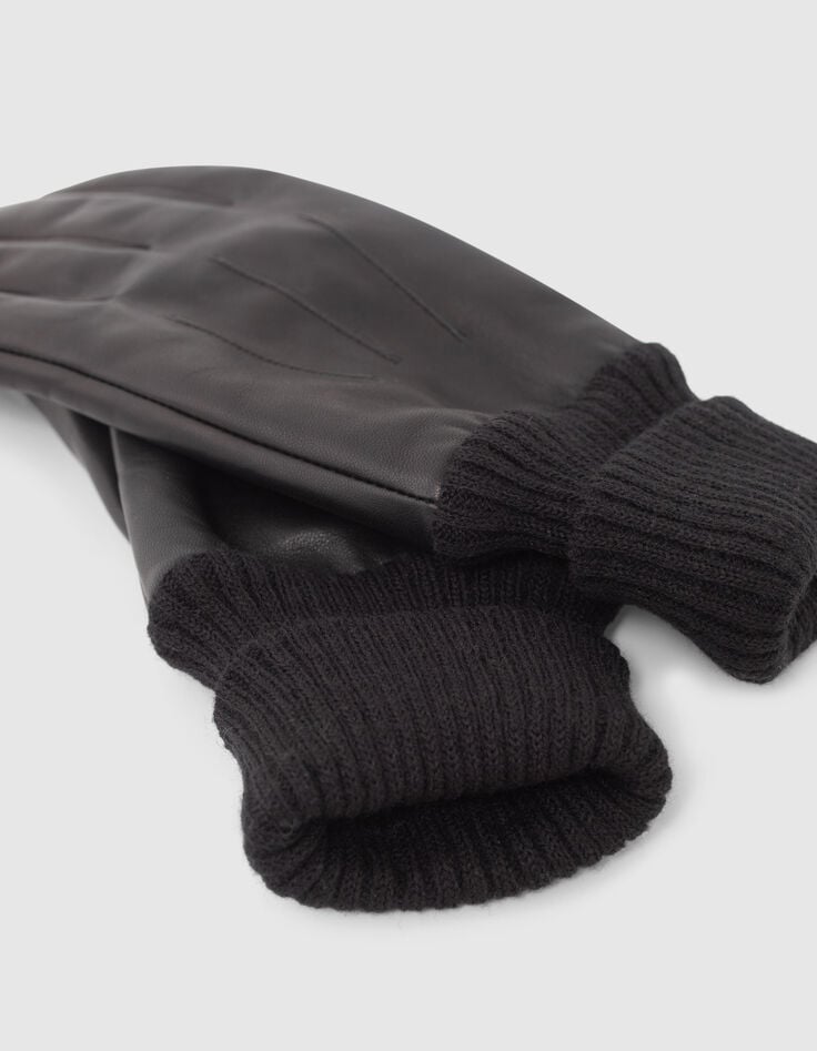 Schwarze Herrenlederhandschuhe mit Rippb&uuml;ndchen-4