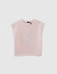 Rosa Mädchen-T-Shirt mit Glitzermotiven und Nieten-3