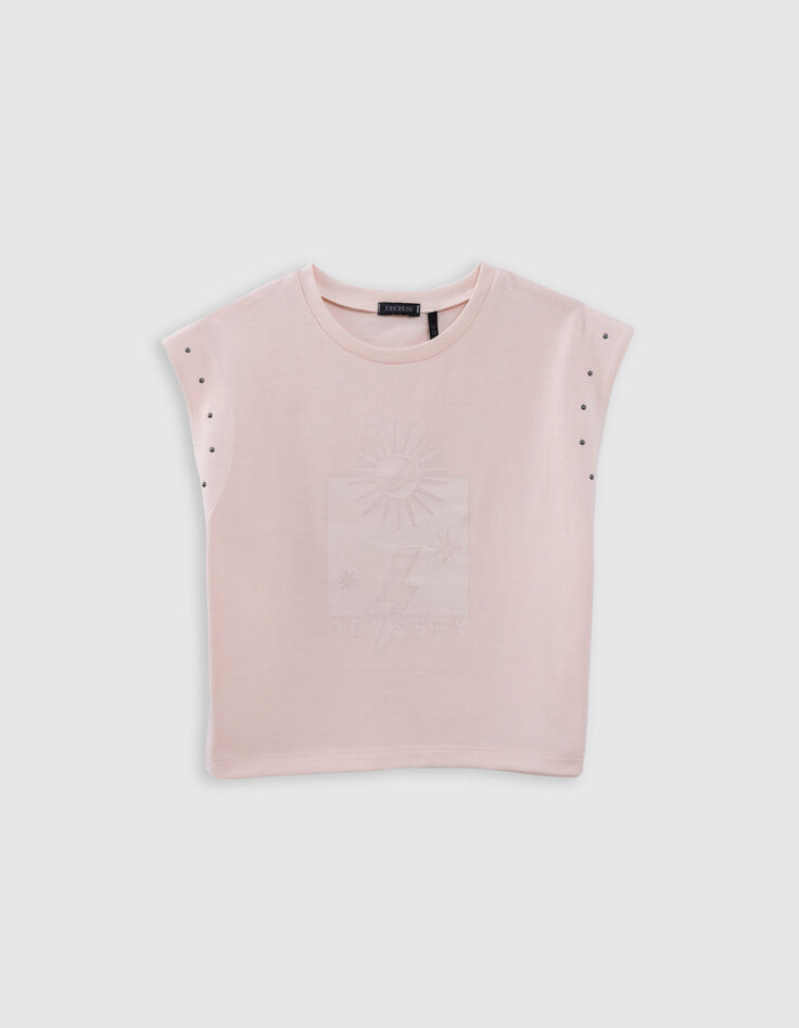 Rosa Mädchen-T-Shirt mit Glitzermotiven und Nieten-3