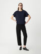 Women's navy round neck herringbone embroidery back t-shirt-2