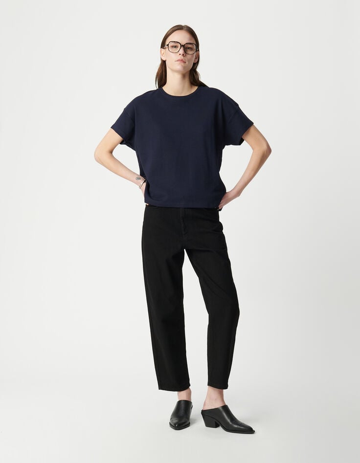Women's navy round neck herringbone embroidery back t-shirt-2 Women's navy round neck herringbone embroidery back t-shirt-2