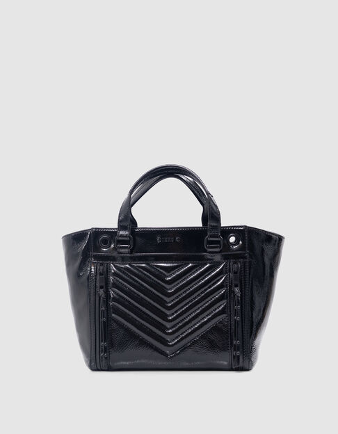 Sac cabas 1440 noir cuir verni froiss&eacute; Taille Medium Femme - IKKS