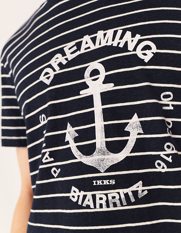 Marine T-shirt wit strepen met anker gemengd linnen Heren-4