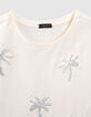 Ecru T-shirt met geborduurde palmen en lovertjes meisjes-2