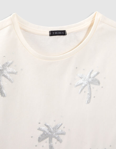 Ecru T-shirt met geborduurde palmen en lovertjes meisjes - IKKS
