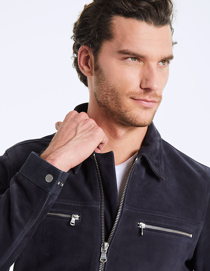 Man’s navy suede jacket with zipped pockets-2