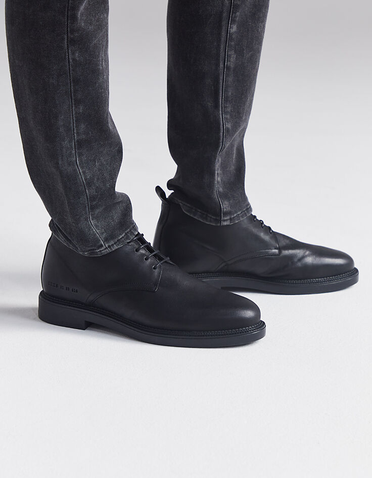 Men’s black high-top leather Derby shoes-6