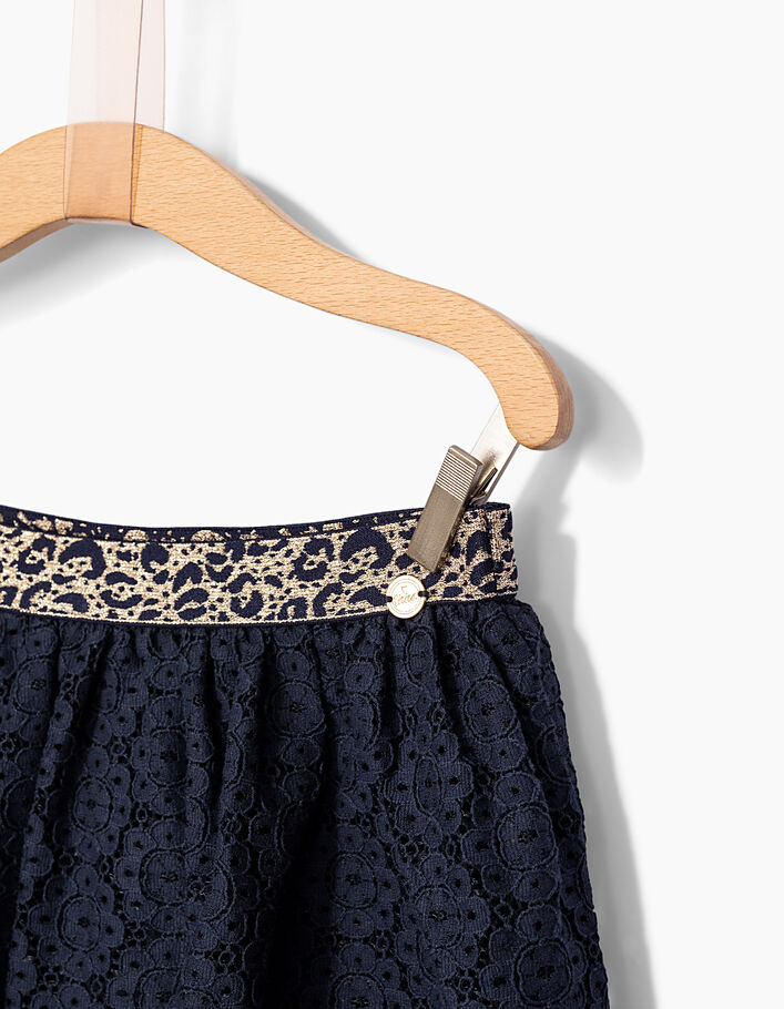 Girls' navy lace skirt with leopard-print belt - IKKS