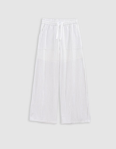 Pantalon LARGE blanc rayures vert clair fille - IKKS