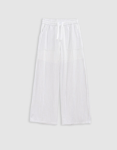 Witte WIDE LEG broek lichtgroene strepen meisjes - IKKS