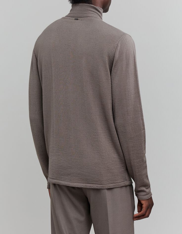 Pull châtain tricot col roulé Homme-3