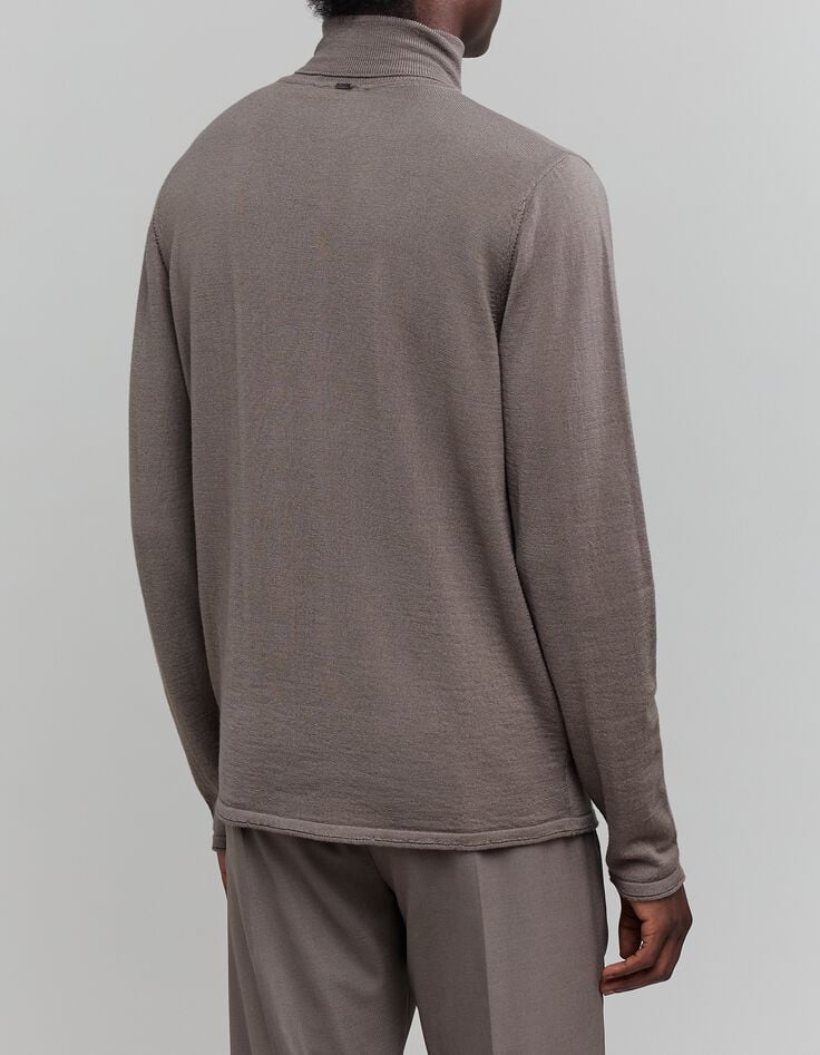 Pull châtain tricot col roulé Homme-3 Pull châtain tricot col roulé Homme-3