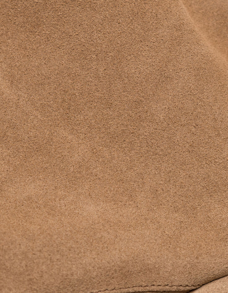 Beiger Velourslederjacke schwarzer Kragen-10