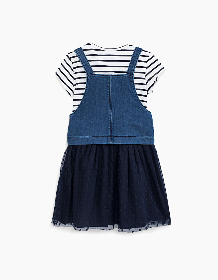 Robe 2 en 1 bi matière avec marinière fille-3 Robe 2 en 1 bi matière avec marinière fille-3