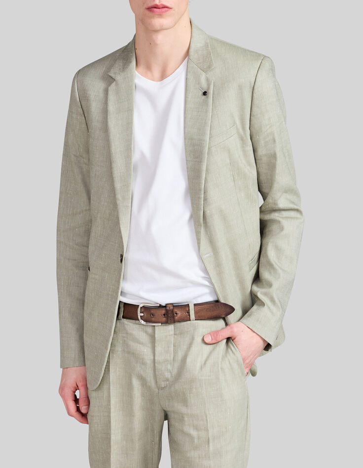 Veste de costume pistache lin m&eacute;lang&eacute; Homme-3