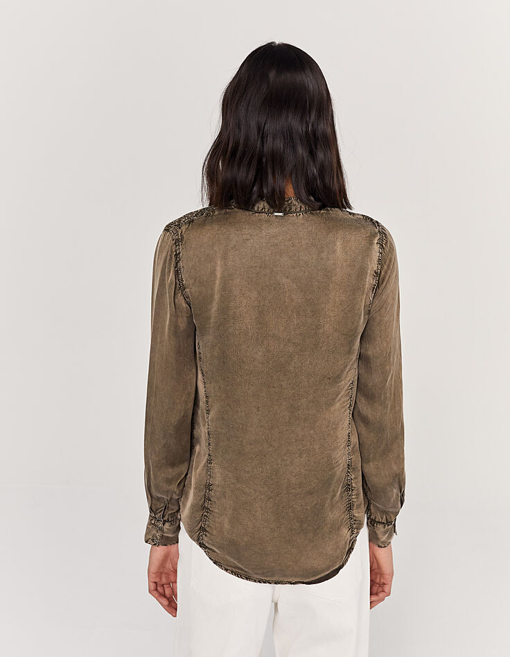 Khaki Damencuprobluse in Acid-Wash-Optik-3