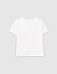 Girls’ white cropped cotton T-shirt with concert image-3