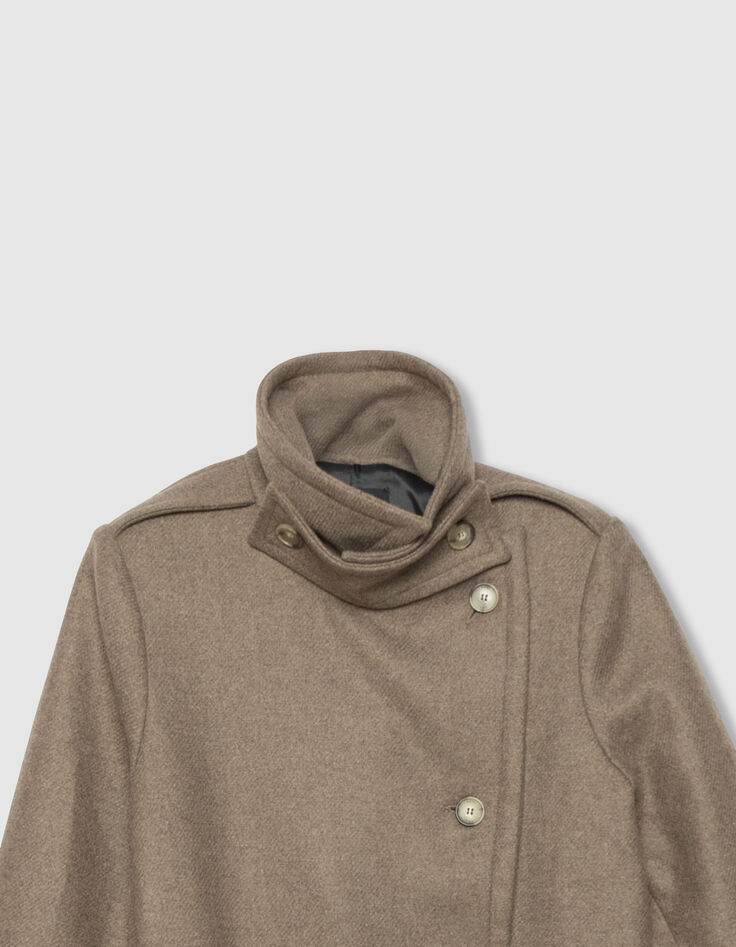 Manteau long beige lainage esprit caban ceintur&eacute; Femme-3