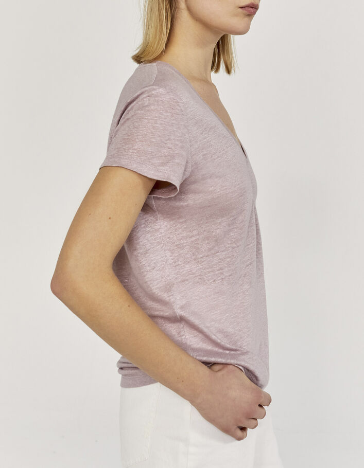 Lila Damen-T-Shirt aus Leinen mit Foil - IKKS