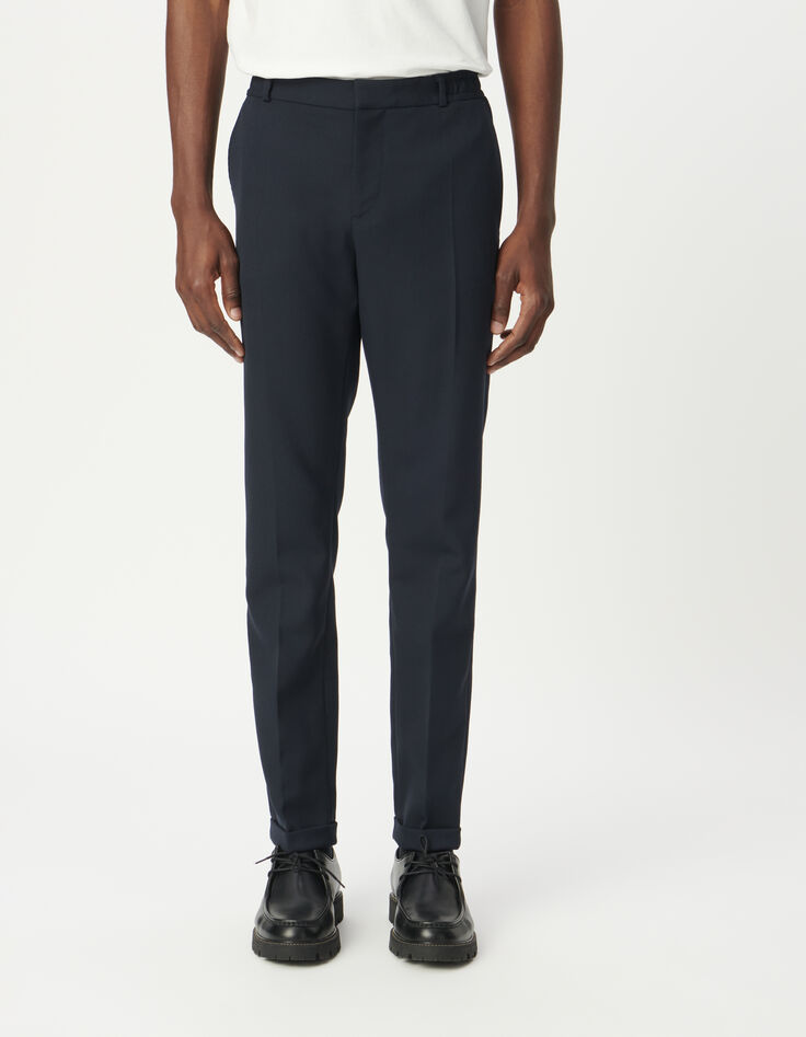 Men’s navy suit trousers with elasticated back-2