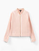 Cardigan rose poudré forme bomber en velours plissé fille-2