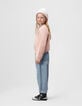 Girls’ pink knit sweater with jacquard sleeves-2 Girls’ pink knit sweater with jacquard sleeves-2