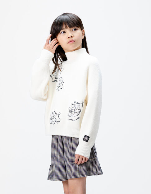 Pull col montant blanc tricot broderies sequins fille - IKKS