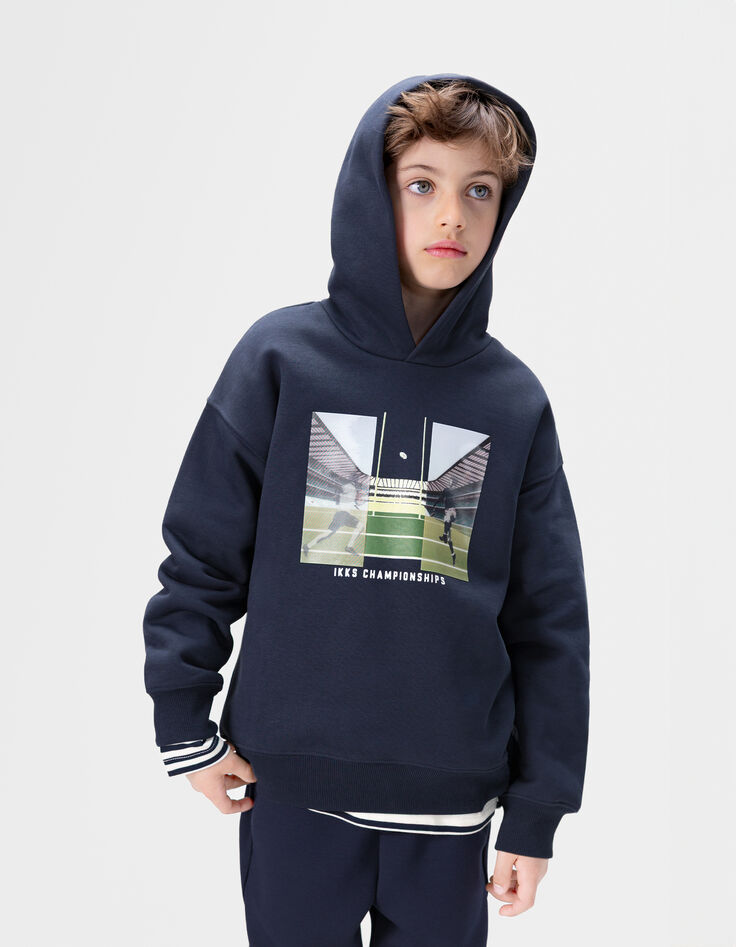 Sweat à capuche marine visuel lenticulaire garçon-1 Sweat à capuche marine visuel lenticulaire garçon-1