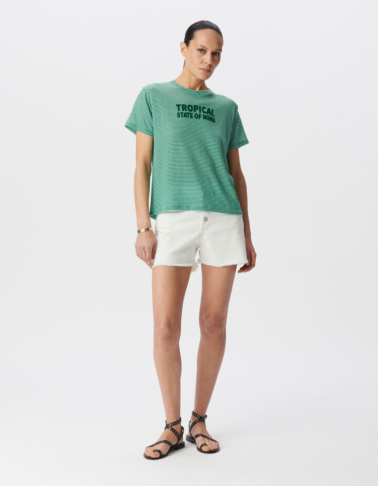 Grünes Matrosen-T-Shirt für Damen mit GEFLOCKTE Botschaft aus Samt-2
