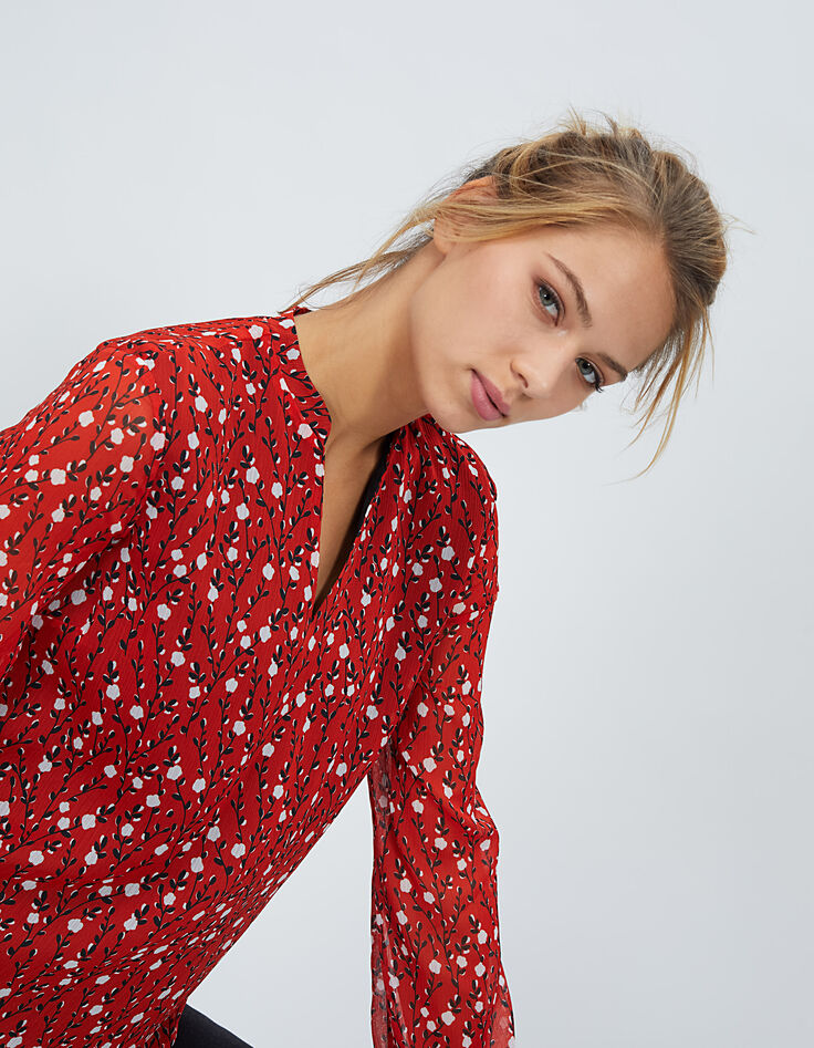 Top rojo cornalina estampado flores I.Code-1 Top rojo cornalina estampado flores I.Code-1