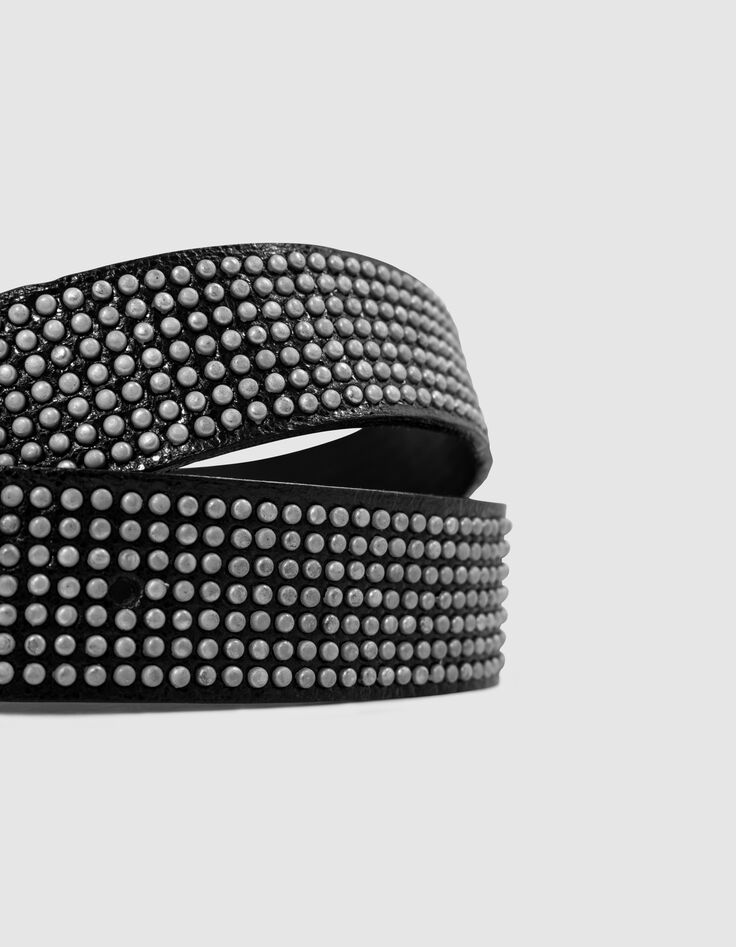 Cintur&oacute;n negro de piel con micro tachuelas para mujer-3