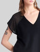 Schwarzer Damen-Strickpullover kurze &Auml;rmel und Strass-5