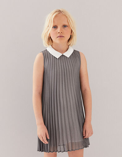Robe argent plissée à col blanc fille - IKKS