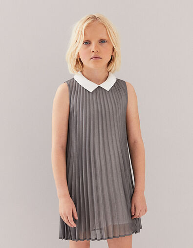 Girls’ silver pleated dress with white collar - IKKS