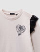 Camiseta beige bordado rosa volantes tul niña-5