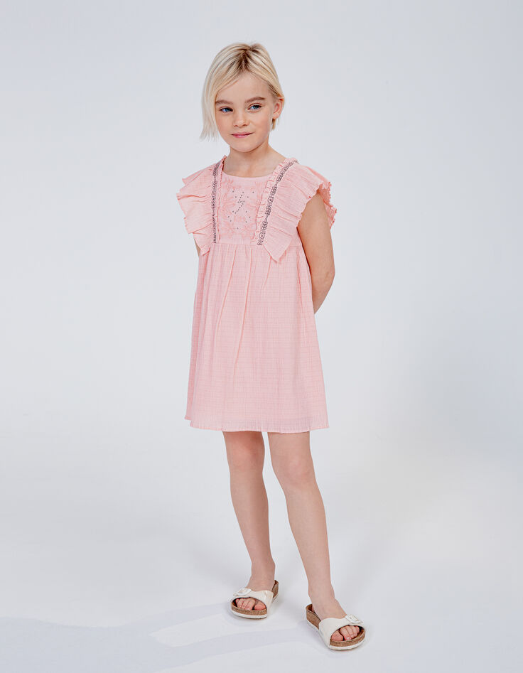 Robe Fille Orange Pêche Et Crème Dentelle Décalée - Taille XS - Neuve Sans étiquette