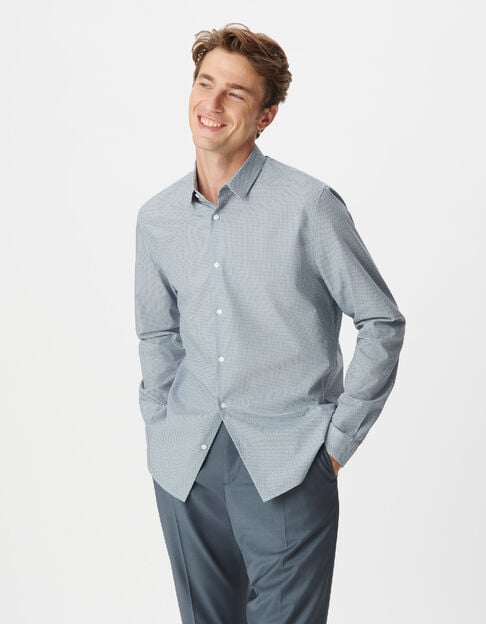 Chemise slim bleue imprim&eacute; minimaliste Homme - IKKS
