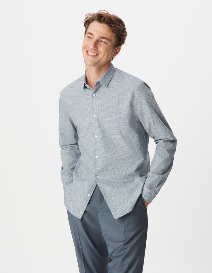 Chemise slim bleue imprim&eacute; minimaliste Homme-3