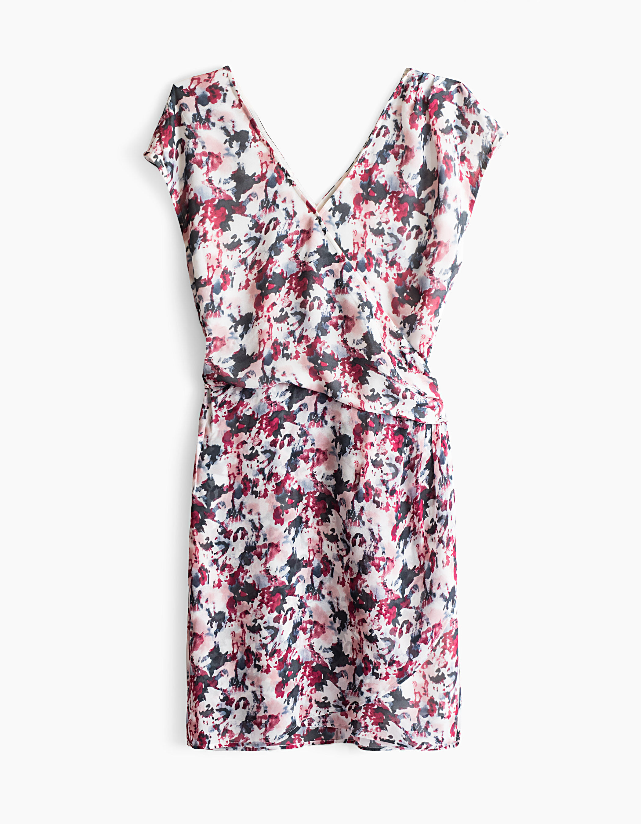 Women s watercolour print draped V neck dress