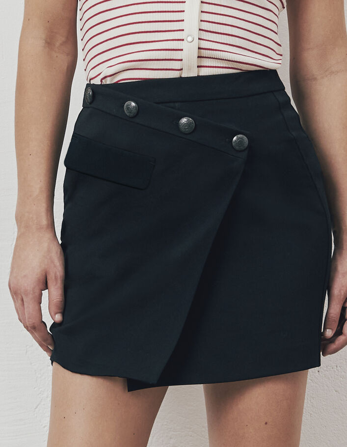 Women’s black military button wrap-look short skirt - IKKS