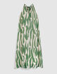Robe longue verte imprim&eacute; graphique Femme-7