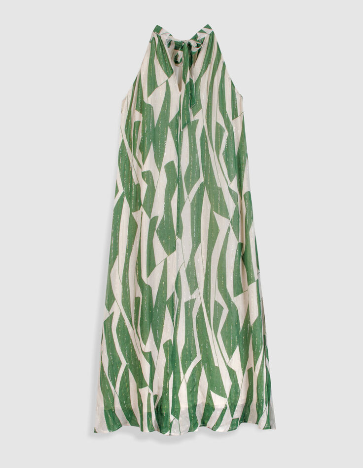 Robe longue verte imprim&eacute; graphique Femme-7