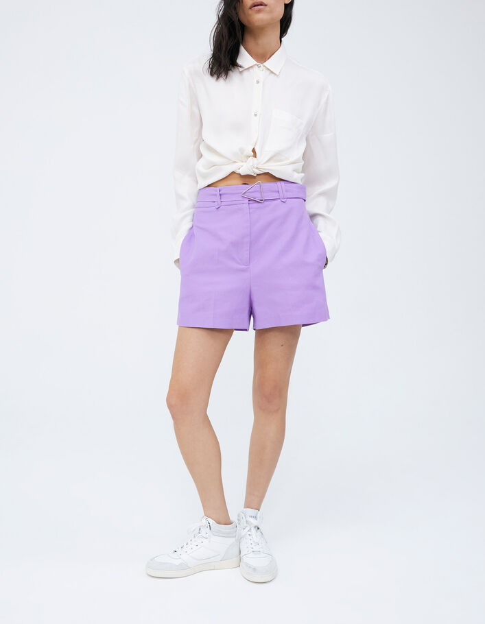 Women’s lilac high-waist shorts with removable belt - IKKS
