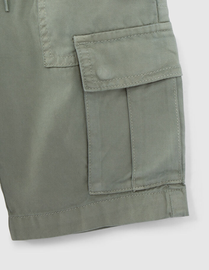 Boys' khaki CARGO Bermuda shorts with elasticated waist